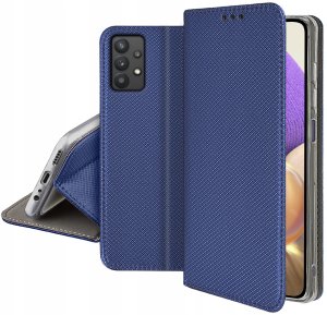 krainaGSM Etui z klapką do Samsung Galaxy A32 5G Zamykane Granatowe Futerał +Szkło 9H 5