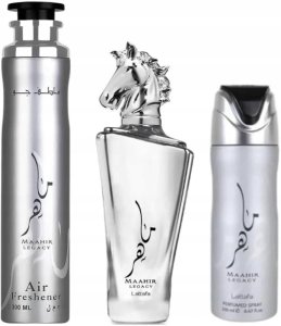 SET LATTAFA Maahir Legacy EDP spray 100ml + PERFUMED SPRAY 200ml + AIR FRESHENER 300ml 2