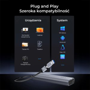 Kieszeń Orico SSD M.2 NVMe, USB-C 40 Gbps, z wentylatorem, metalowa 8