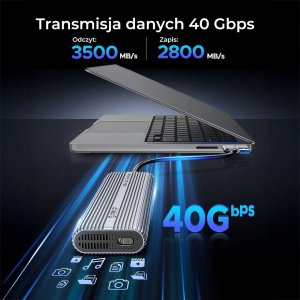 Kieszeń Orico SSD M.2 NVMe, USB-C 40 Gbps, z wentylatorem, metalowa 2