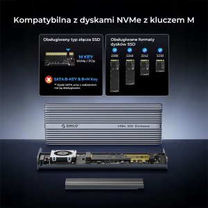 Kieszeń Orico SSD M.2 NVMe, USB-C 40 Gbps, z wentylatorem, metalowa 6