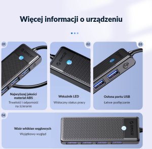 HUB USB Orico PAPW4A-U3-015-BK-BP 4x USB-A 3.0 (PAPW4A-U3-015-BK-BP) 7