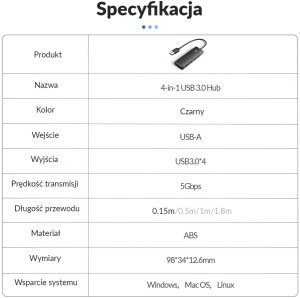 HUB USB Orico PAPW4A-U3-015-BK-BP 4x USB-A 3.0 (PAPW4A-U3-015-BK-BP) 9