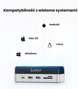 Stacja dokująca Orico Stacja dokująca do MacMini M4, USB-C 10 Gbps, z obudową M.2 NVMe, pionowa, metalowa 5