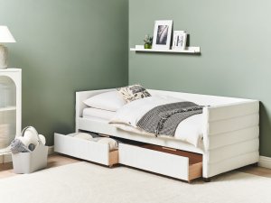 Łóżko dzienne z szufladami Welur MARRAY 90 x 200 cm Złamana biel 2