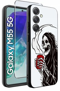 krainaGSM Etui do Samsung Galaxy M55 5G WZORY |SILIKONOWE MATT CASE + SZKŁO 9H 2