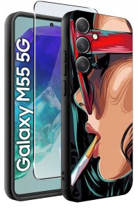 krainaGSM Etui do Samsung Galaxy M55 5G WZORY |SILIKONOWE MATT CASE + SZKŁO 9H 2
