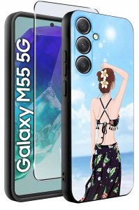 krainaGSM Etui do Samsung Galaxy M55 5G WZORY |SILIKONOWE MATT CASE + SZKŁO 9H 2