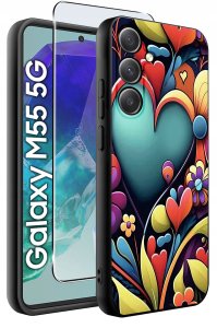 krainaGSM Etui do Samsung Galaxy M55 5G WZORY |SILIKONOWE MATT CASE + SZKŁO 9H 2