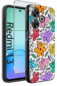 Etui do Xiaomi Redmi 13 4G WZORY |SILIKONOWE MATT CASE + SZKŁO 9H 2