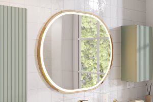 Zestaw meblowy 60cm z blatem, umywalką nablatową Magic, szafkami wysokimi i lustrem LED 4