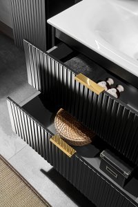 Zestaw meblowy 60cm z blatem, umywalką nablatową Magic, szafkami wysokimi i lustrem LED 9