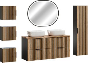 Zestaw meblowy 120cm z blatem, umywalką nablatową Smile, szafką wysoką i lustrem LED 2