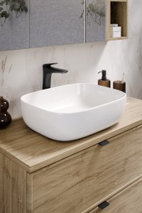 Zestaw meblowy 120cm z blatem, umywalką nablatową Smile, szafką wysoką i lustrem LED 3