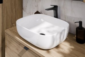 Zestaw meblowy 120cm z blatem, umywalką nablatową Smile, szafką wysoką i lustrem LED 4