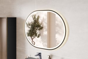 Zestaw meblowy 120cm z blatem, umywalką nablatową Smile, szafką wysoką i lustrem LED 6