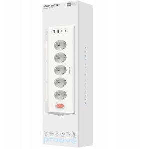 Listwa zasilająca PROOVE Listwa Przeciwprzepięciowa Zasilająca Przedłużacz 5xac 2x Usb 2x Usb-c 1,6m / Psps25002202 / Prism Socket Power Strip 7