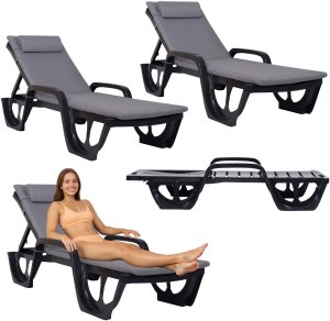 Zestaw 2 leżaków ogrodowych Keter FLORIDA antracyt z poduszkami Bazkar MADERA S-23 2