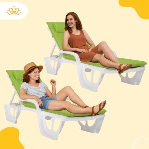 2 Leżaki Ogrodowe Keter FLORIDA białe z Poduszkami Bazkar MADERA S-19 Regulowane 4 Pozycje Sztaplowane 4