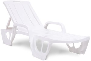 2 Leżaki Ogrodowe Keter FLORIDA białe z Poduszkami Bazkar MADERA S-19 Regulowane 4 Pozycje Sztaplowane 6
