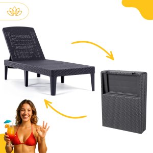 Leżak ogrodowy Keter Jaipur grafit z poduszką Bazkar Premium S49 9