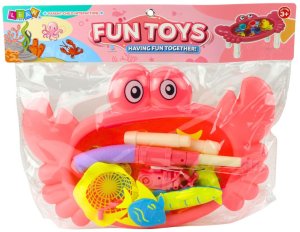 LeanToys Zestaw Do Łowienia Rybek Stolik Krab 10 Rybek Wędka Sitko Różowy LEAN Toys 4