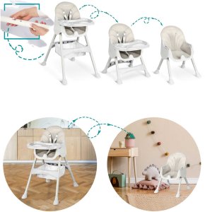 Krzesełko do karmienia ze stolikiem + śliniaczek Milo Ricokids szary 4