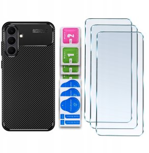 krainaGSM ZESTAW Etui do Samsung S25 FE Pancerne Carbon CASE + 3 SZTUKI SZKŁO 5