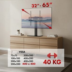 Maclean Uniwersalny stojak do TV Maclean, na szafkę RTV, podstawka, max.  40kg, max. VESA 400x400, regulacja wysokości i kąta, dla TV 32 8