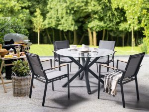 Zestaw ogrodowy dla 4 osób MALETTO/BUSSETO Szkło Czarny 4