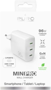 Puro MiniPro Gan Wall Charger  96 W  balta - Ladetajs PUFCMTCUSBCC96WGWHI (8018417469886) 2