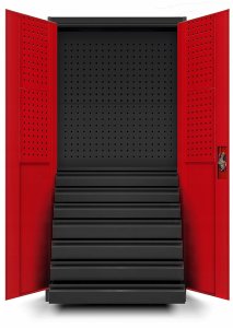 Warsztatowo-narzędziowa szafa metalowa DAREK, 920 x 1850 x 500 mm, antracytowo-czerwona 2