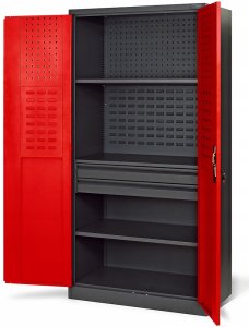 Warsztatowo-narzędziowa szafa metalowa SZYMON, 920 x 1850 x 500 mm, antracytowo-czerwona 2