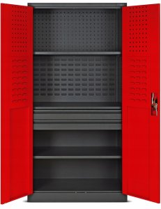 Warsztatowo-narzędziowa szafa metalowa SZYMON, 920 x 1850 x 500 mm, antracytowo-czerwona 3