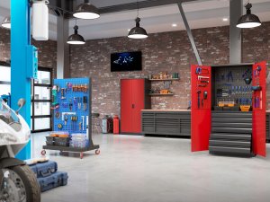 Warsztatowo-narzędziowa szafa metalowa SZYMON, 920 x 1850 x 500 mm, antracytowo-czerwona 9