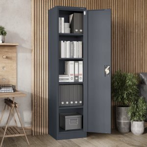 Biurowa szafa metalowa na akta ALEX, 450 x 1850 x 400 mm, antracyt 9