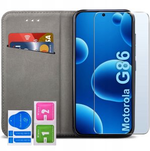 ETUI SKÓRZANE do MOTOROLA MOTO G86 | G86 Power MAGNETYCZNE BOOK + SZKŁO 9H 2
