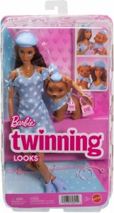 Lalka Barbie Mattel Twinning Looks - Jednakowa stylizacja w groszki z pieskiem (JFP38) 5
