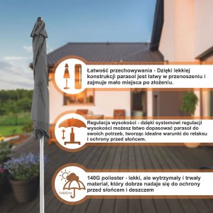 Extralink BLACK FOREST PARASOL PLAZOWY SKLADANY 1.8M SZARY L-0707 7