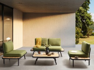 Zestaw ogrodowy ze stolikiem dla 4 osób MINOZZO Certyfikowane drewno akacjowe Oliwkowy 2