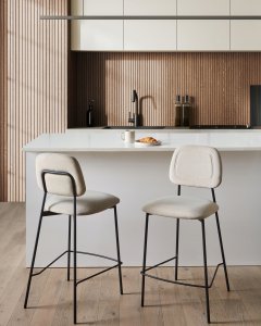 Zestaw 2 krzeseł barowych DUETTE Welur Jasnobeżowy 2