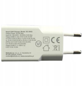 Ładowarka sieciowa 2 x USB-C Quick Charge 4+ 30W SUPER SLIM biała 5