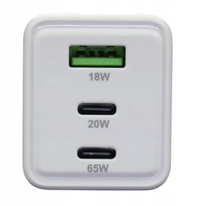 Ładowarka sieciowa GaN 1 x USB, 2 x USB-C Quick Charge 4+ 65W biała 3
