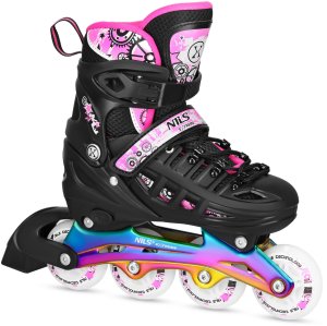 NH10905 4w1 ŁYŻWOROLKI LED RÓŻOWE Z WYM. PŁOZĄ HOKEJOWĄ RAINBOW ROZM. L(39-42) NILS EXTREME 3