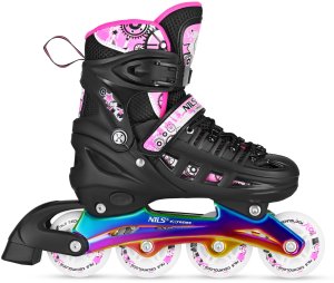 NH10905 4w1 ŁYŻWOROLKI LED RÓŻOWE Z WYM. PŁOZĄ HOKEJOWĄ RAINBOW ROZM. L(39-42) NILS EXTREME 4