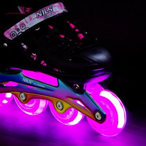 NH10905 4w1 ŁYŻWOROLKI LED RÓŻOWE Z WYM. PŁOZĄ HOKEJOWĄ RAINBOW ROZM. L(39-42) NILS EXTREME 8