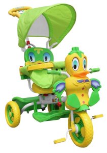 3-kołowy Rowerek dla dzieci Kaczka Zielony + Dźwięki + Daszek + Barierka + Podnóżek + Rączka + Schowek 2