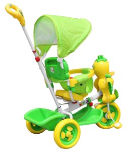 3-kołowy Rowerek dla dzieci Kaczka Zielony + Dźwięki + Daszek + Barierka + Podnóżek + Rączka + Schowek 3