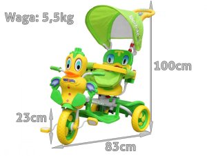 3-kołowy Rowerek dla dzieci Kaczka Zielony + Dźwięki + Daszek + Barierka + Podnóżek + Rączka + Schowek 4