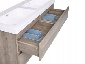 Szafka łazienkowa wisząca z podwójną umywalką VIEDMA 120 cm 52 cm Beżowoszary 8